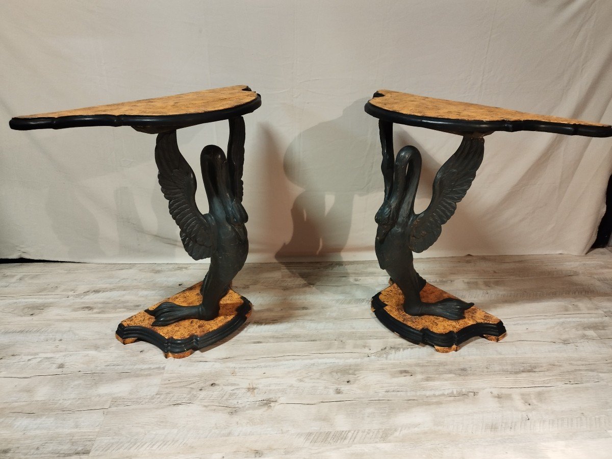 Pair Of Lacquered And Painted Italian Console-photo-2