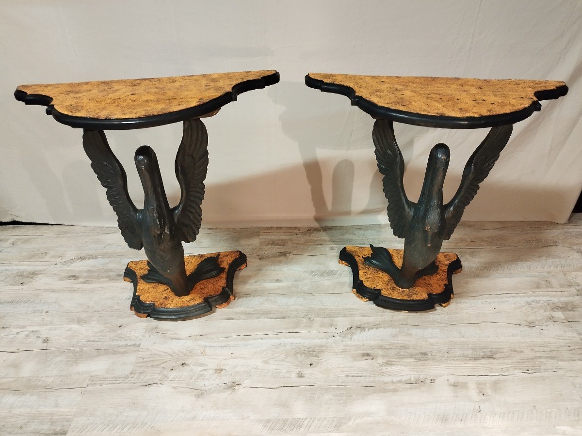 Pair Of Lacquered And Painted Italian Console-photo-2