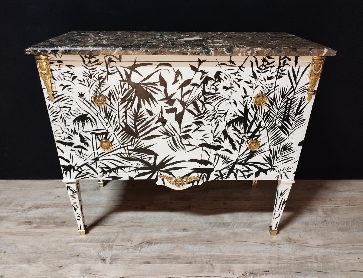 Commode Sauteuse Style Louis XVI Peinte Et Signée Par Fleur Blume-photo-3