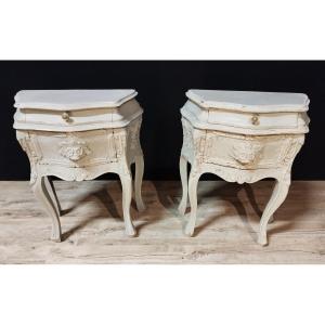 Pair Of Louis XV Style Painted Bedside Tables
