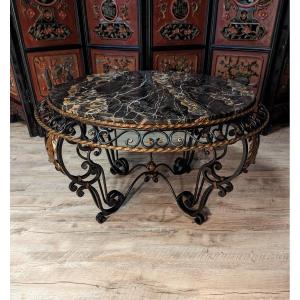 Round Coffee Table In Wrought Iron And Marble