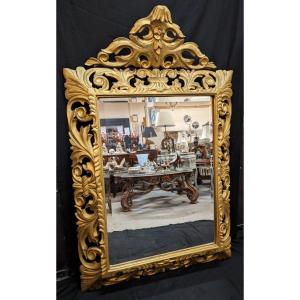 Grand Miroir Italien En Bois Sculpté Et Doré