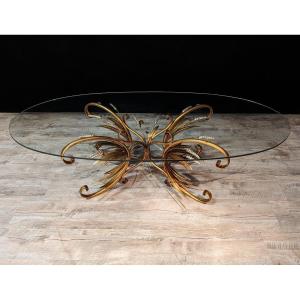 Large Oval Coffee Table "sheaf Of Wheat" Robert Goossens