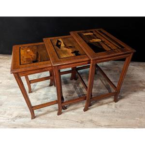 Asian Nesting Tables In Marquetry