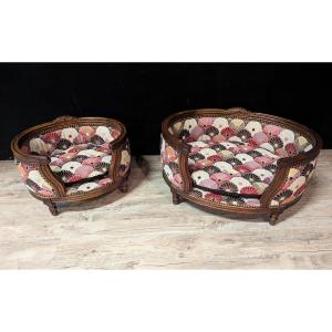 Paire de lits de repos pour animaux, style Louis XVI