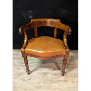 Fauteuil de bureau en noyer, époque Restauration