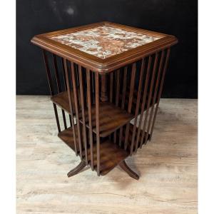 Bibliothèque tournante en noyer ​plateau en marbre