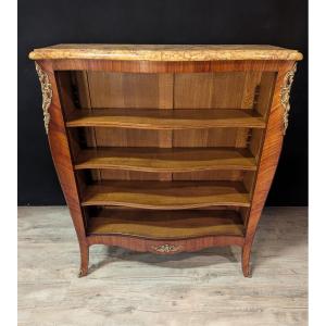 Louis XV Style Bookcase With Rosewood Marquetry And Marble Top