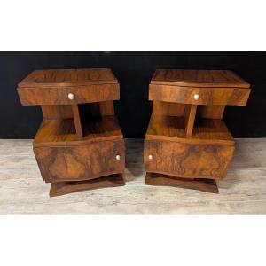Paire de chevets Art Déco en noyer droit et gauche