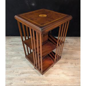 English Revolving Bookcase In Mahogany And Marquetry