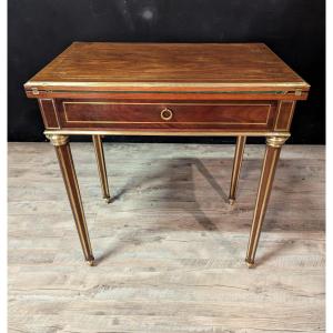 Table à jeu transformable Louis XVI Acajou et laiton doré 