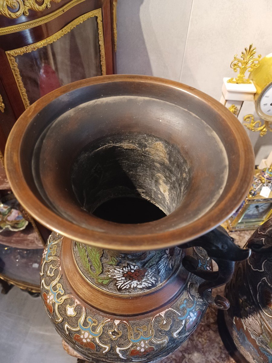 Vase Bronze Cloisonné, Japon XIX ème , Cartouche Signature-photo-5