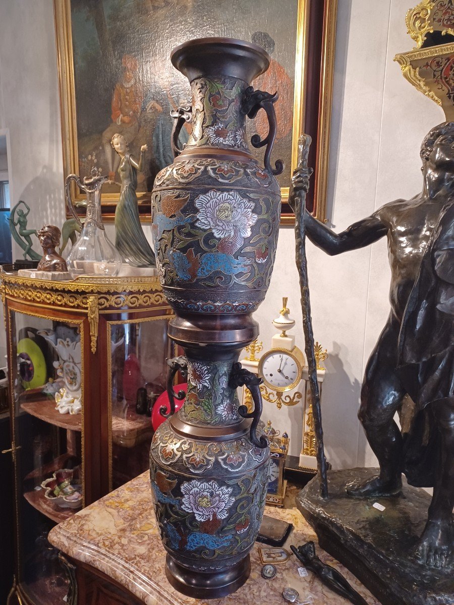 Vase Bronze Cloisonné, Japon XIX ème , Cartouche Signature-photo-7