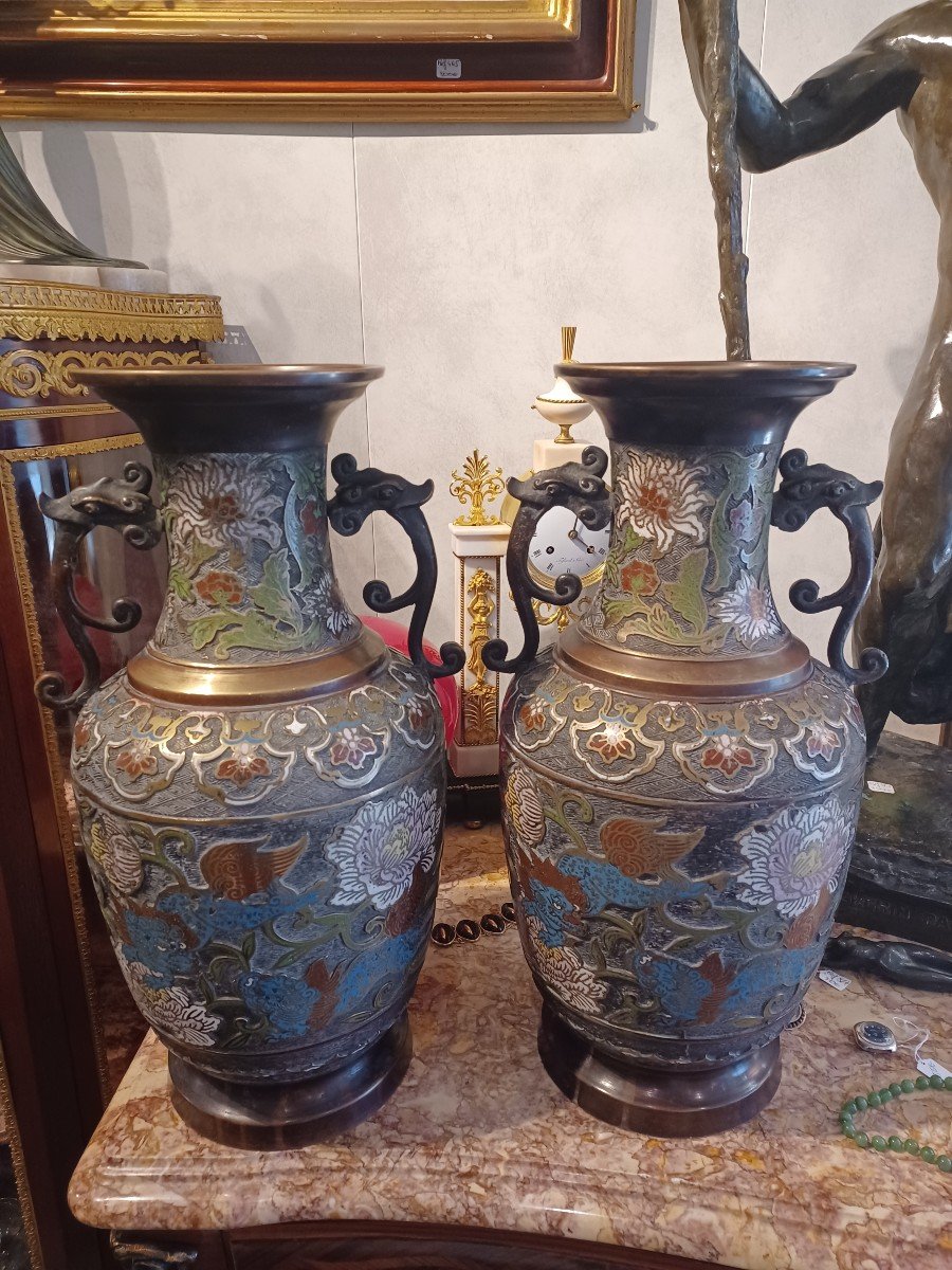 Vase Bronze Cloisonné, Japon XIX ème , Cartouche Signature