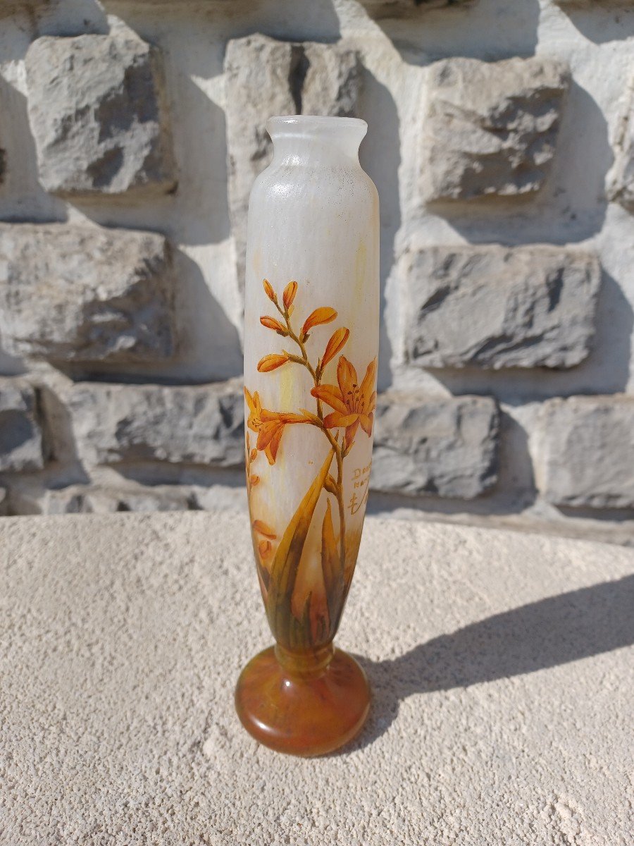 Daum Nancy, Soliflore Vase, Enameled Liliaceae Decor-photo-2