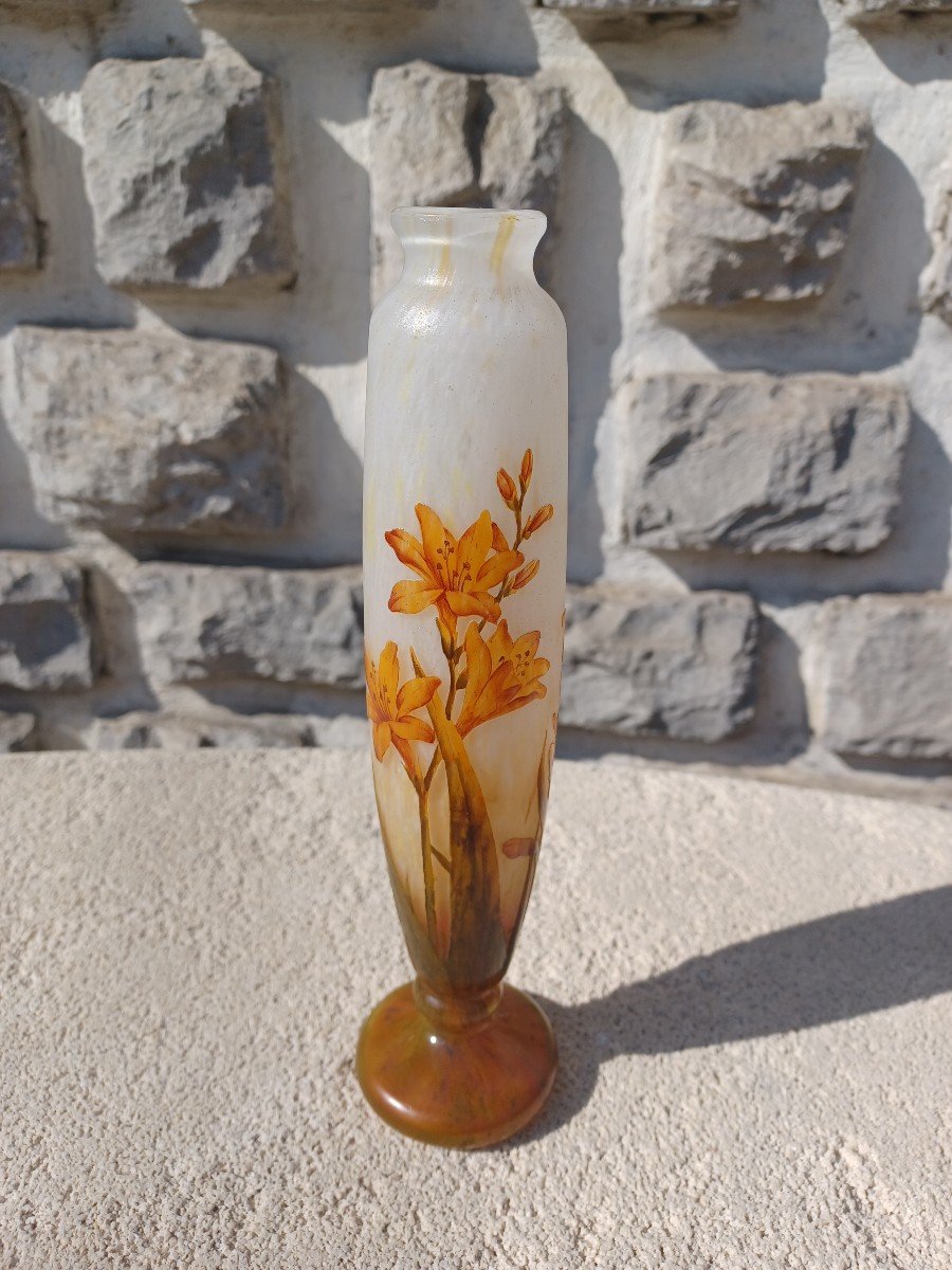 Daum Nancy, Soliflore Vase, Enameled Liliaceae Decor-photo-4