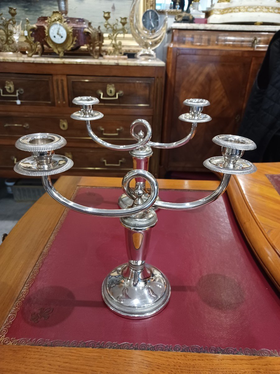 Pair Of Christofle Candelabra, Silver Metal-photo-2
