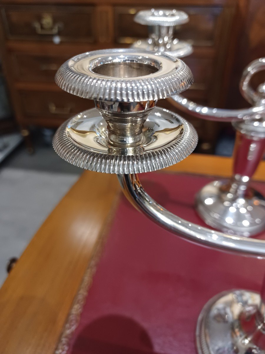 Pair Of Christofle Candelabra, Silver Metal-photo-1