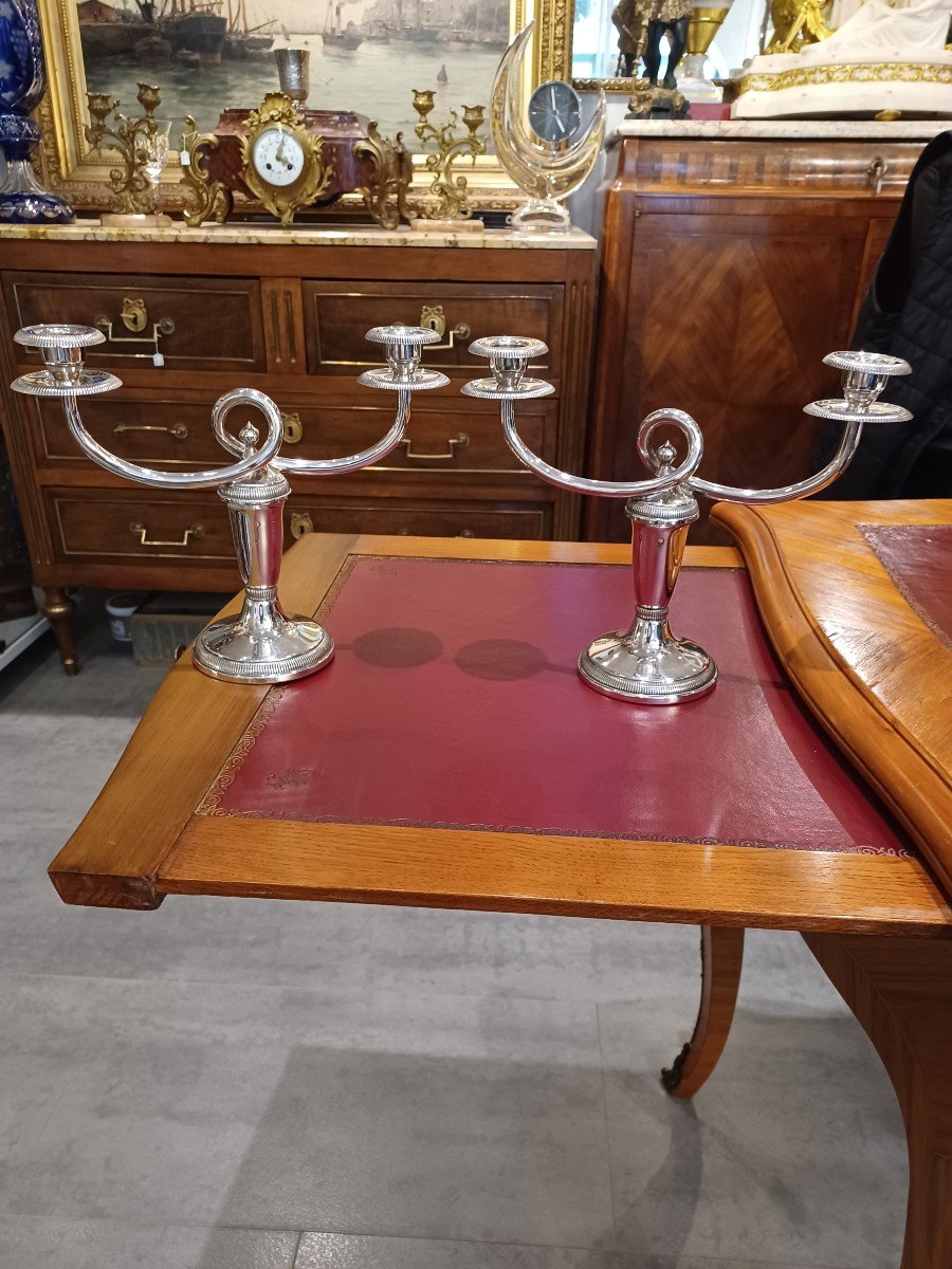 Pair Of Christofle Candelabra, Silver Metal