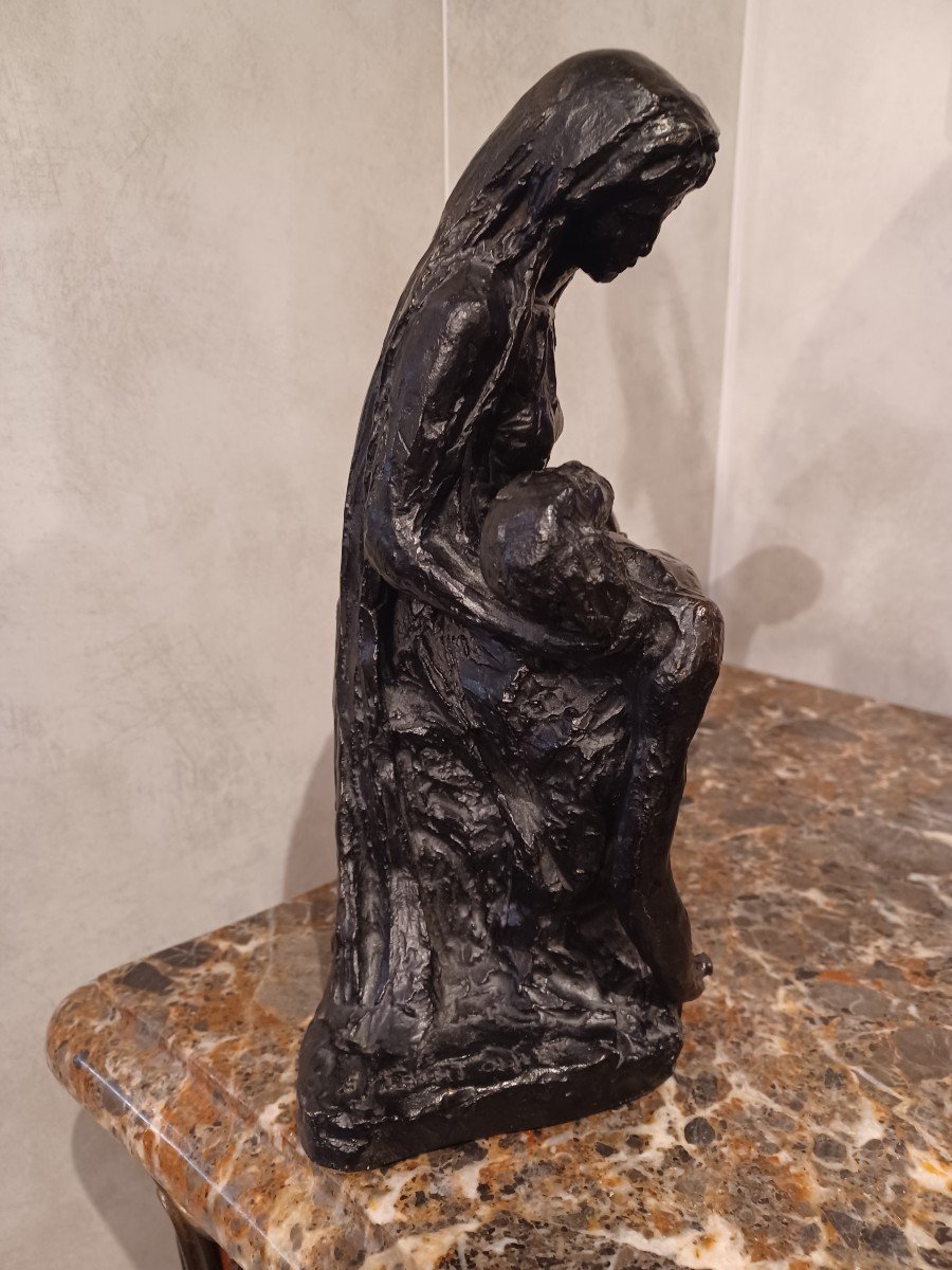 Sculpure Piéta , Bronze , De Michel Saint Olive , (1917-1993)-photo-2