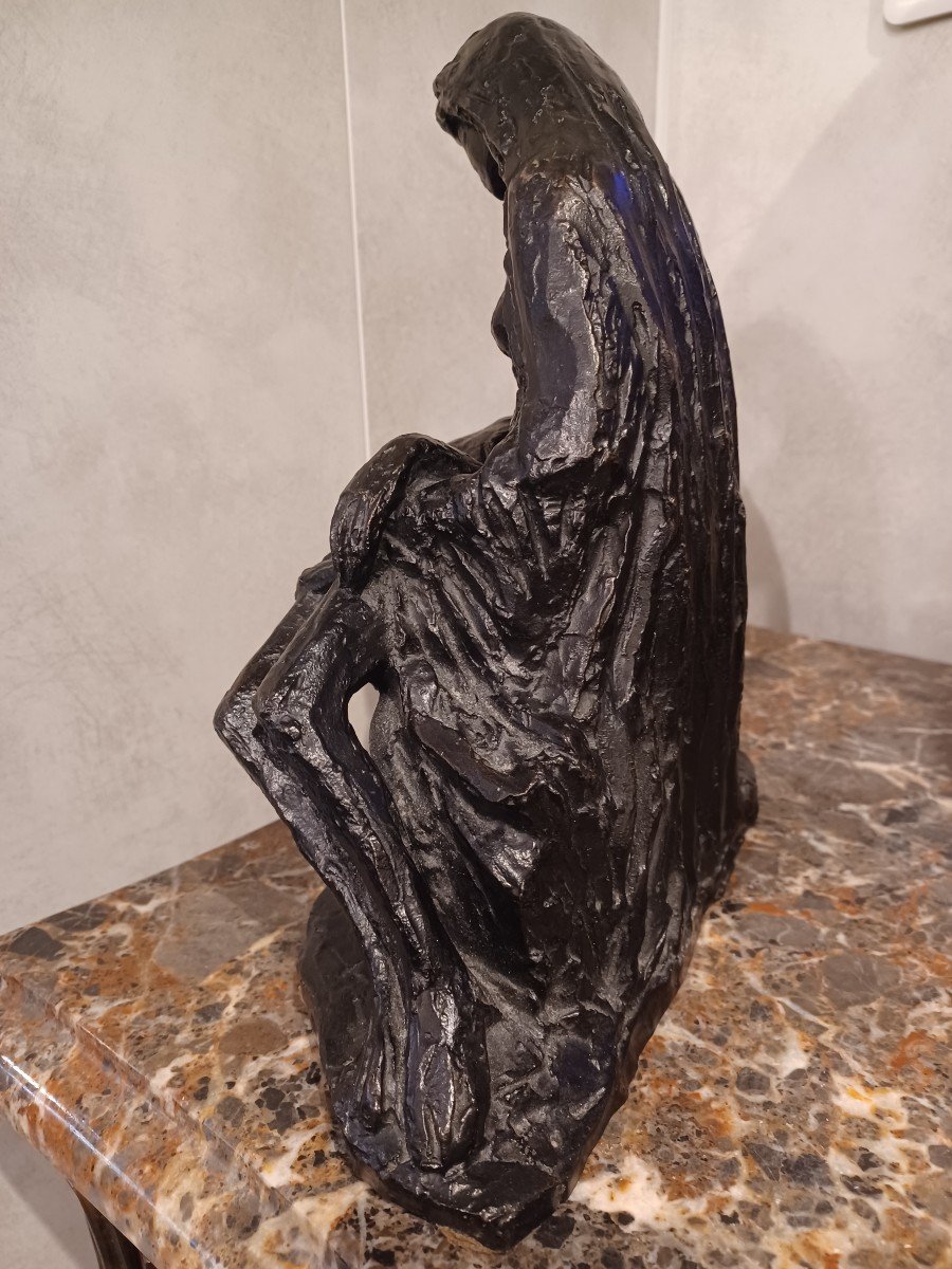 Sculpure Piéta , Bronze , De Michel Saint Olive , (1917-1993)-photo-4
