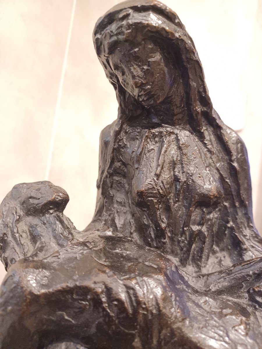 Sculpure Piéta , Bronze , De Michel Saint Olive , (1917-1993)-photo-1