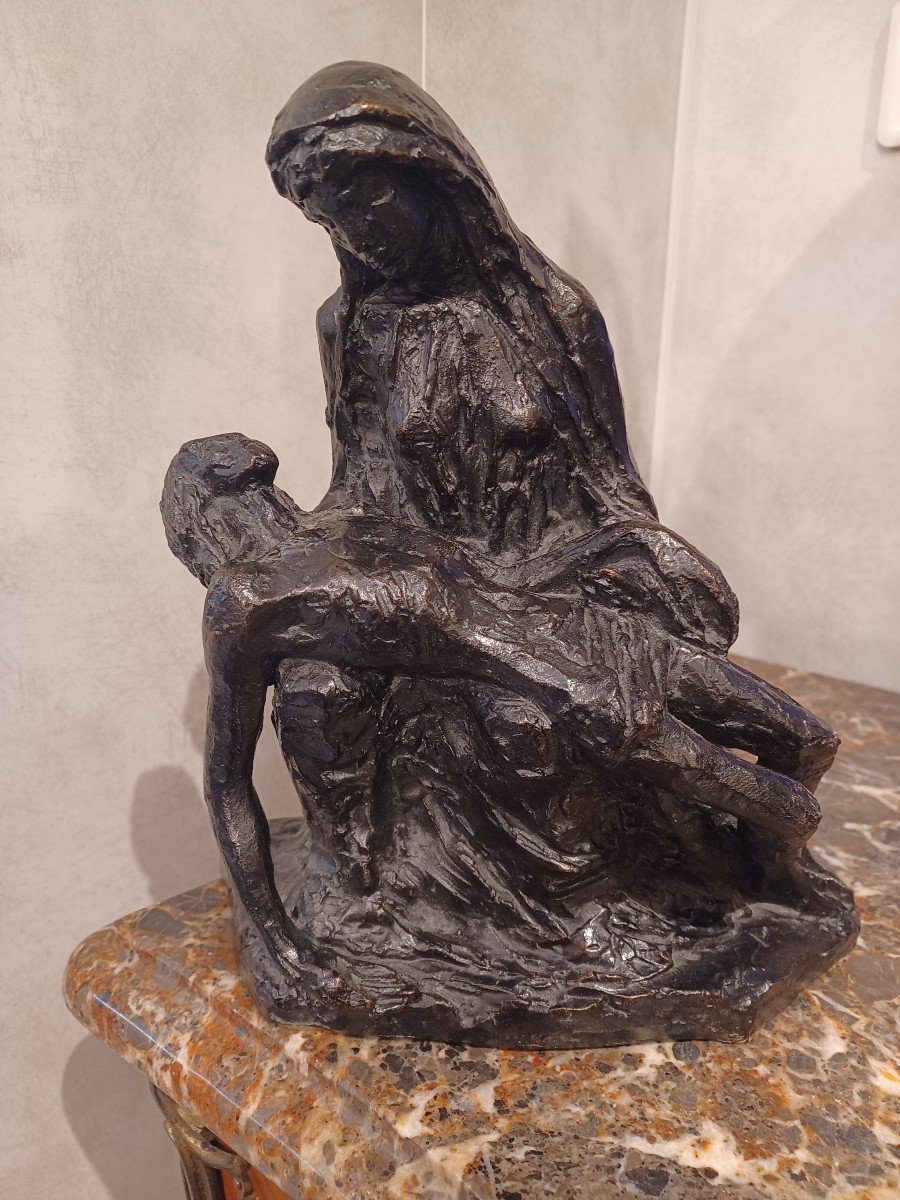 Sculpure Piéta , Bronze , De Michel Saint Olive , (1917-1993)