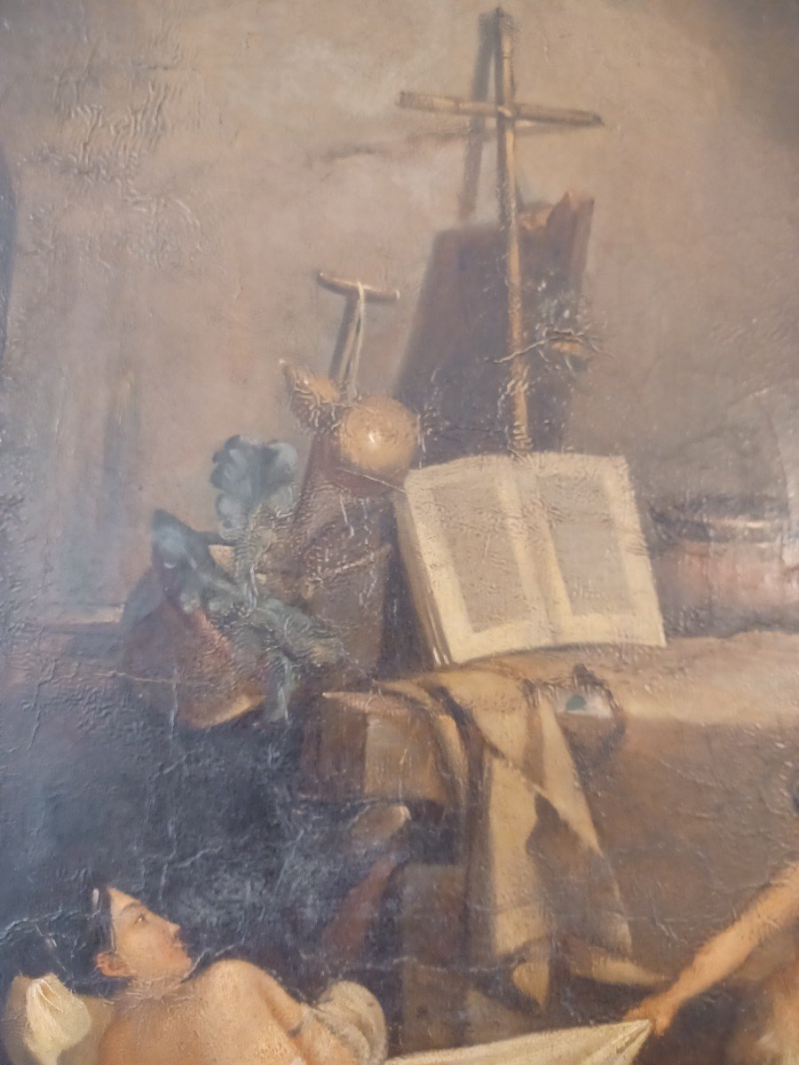 Oil On Canvas, School Of Aix, The Temptation Of Saint Anthony, Early 19th-photo-1