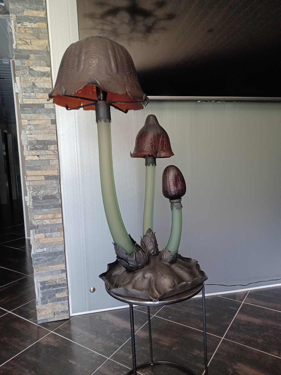 Large "coprin" Lamp, Gallé Style-photo-2
