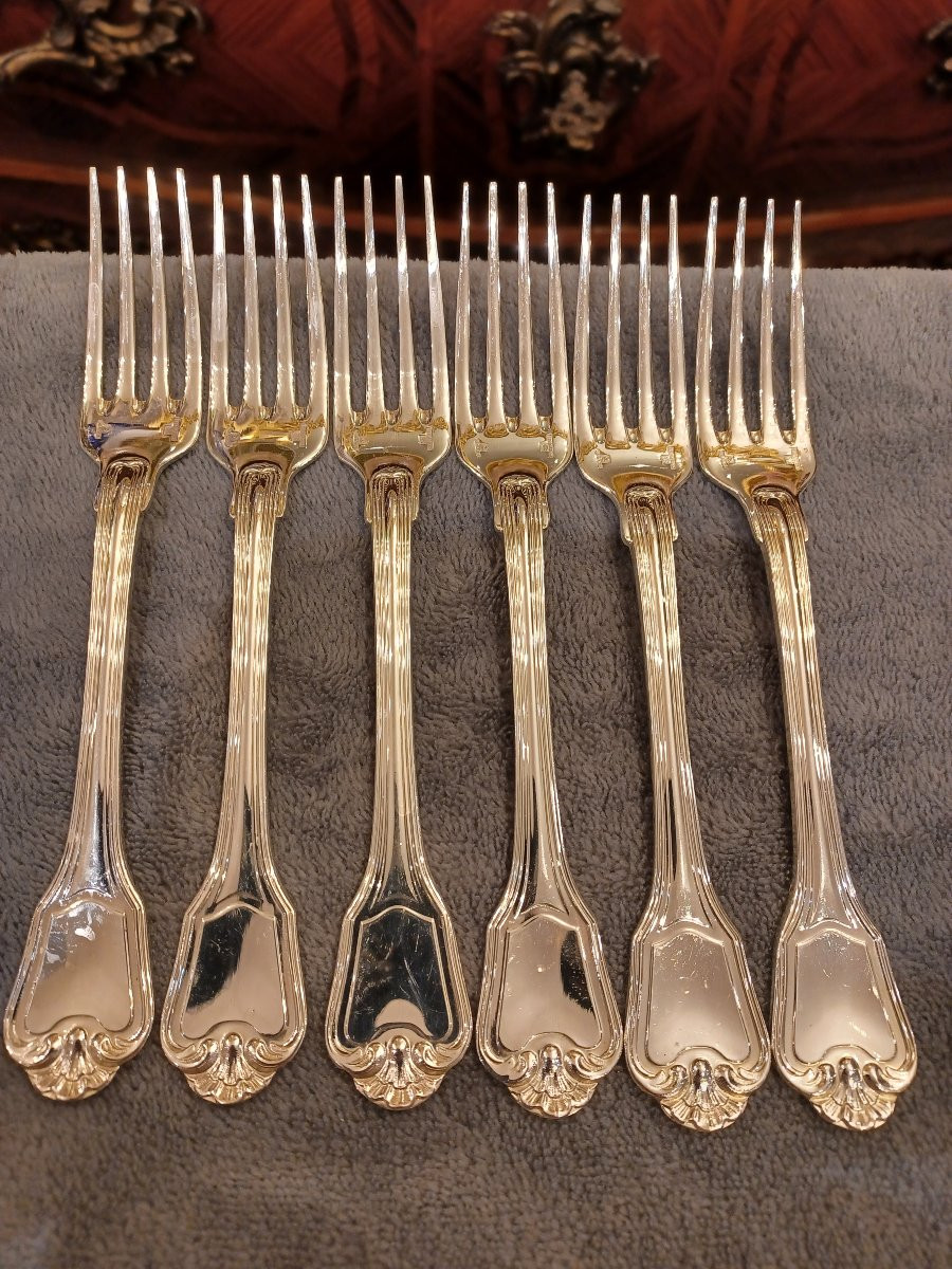 Christofle "port Royal" Cutlery Set, 50 Pieces, Silver-plated Metal, Complete For 6 People-photo-4