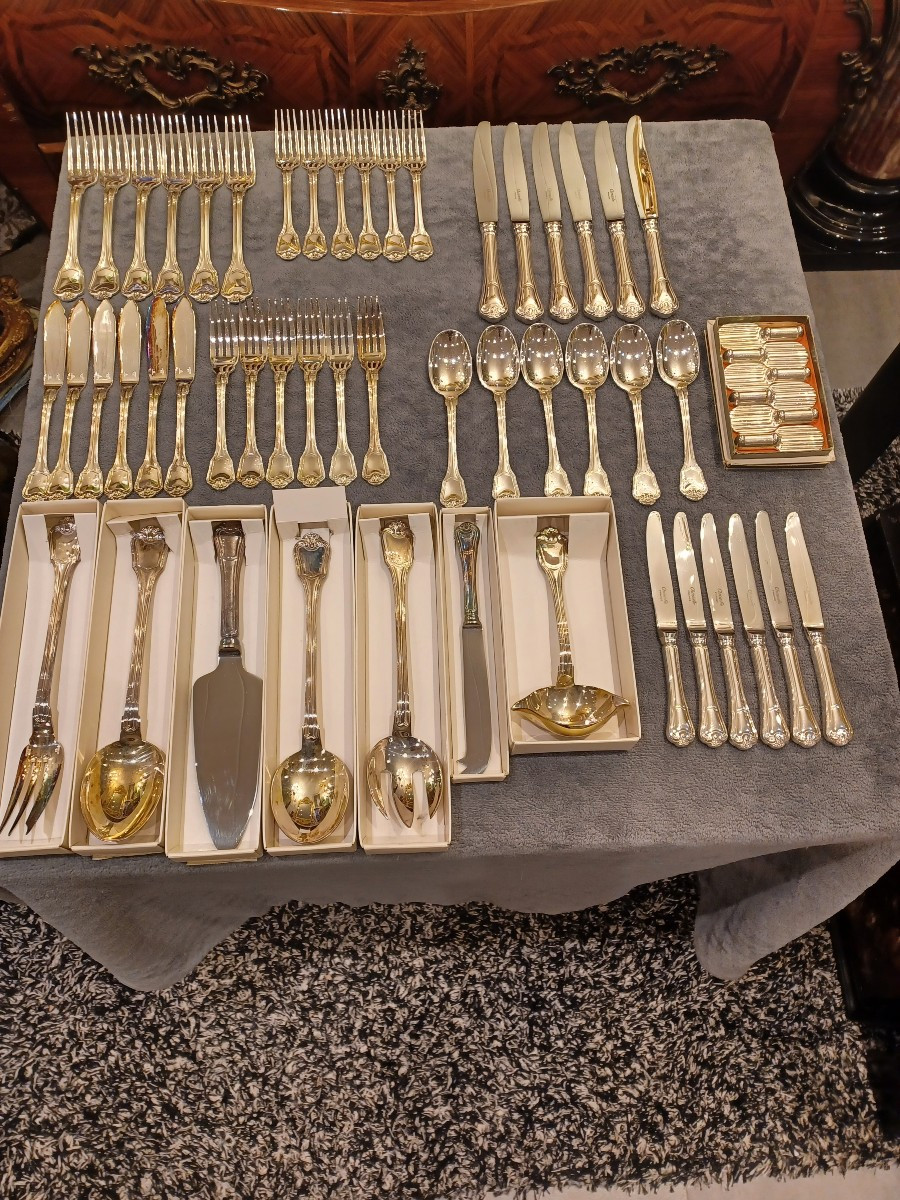 Christofle "port Royal" Cutlery Set, 50 Pieces, Silver-plated Metal, Complete For 6 People