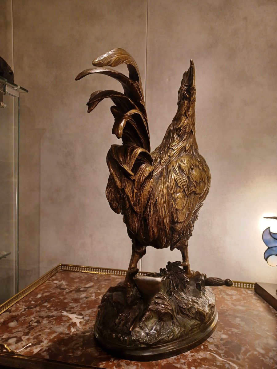 Bronze Sculpture By E. Drouot "victorious Rooster"-photo-3
