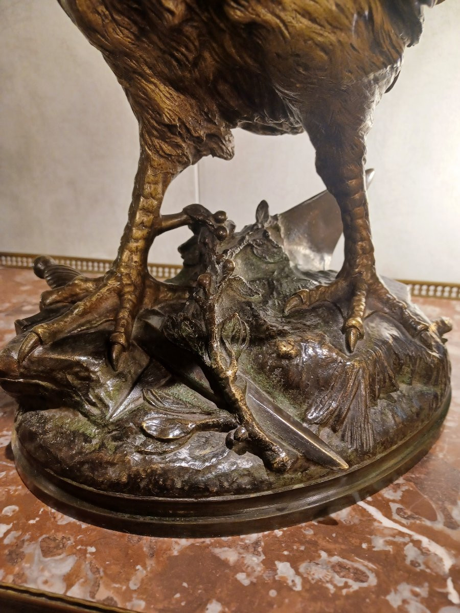 Bronze Sculpture By E. Drouot "victorious Rooster"-photo-2