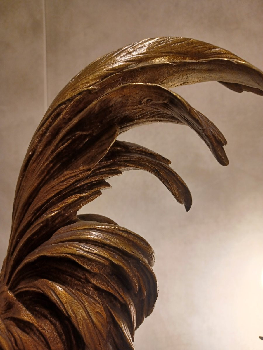 Bronze Sculpture By E. Drouot "victorious Rooster"-photo-3