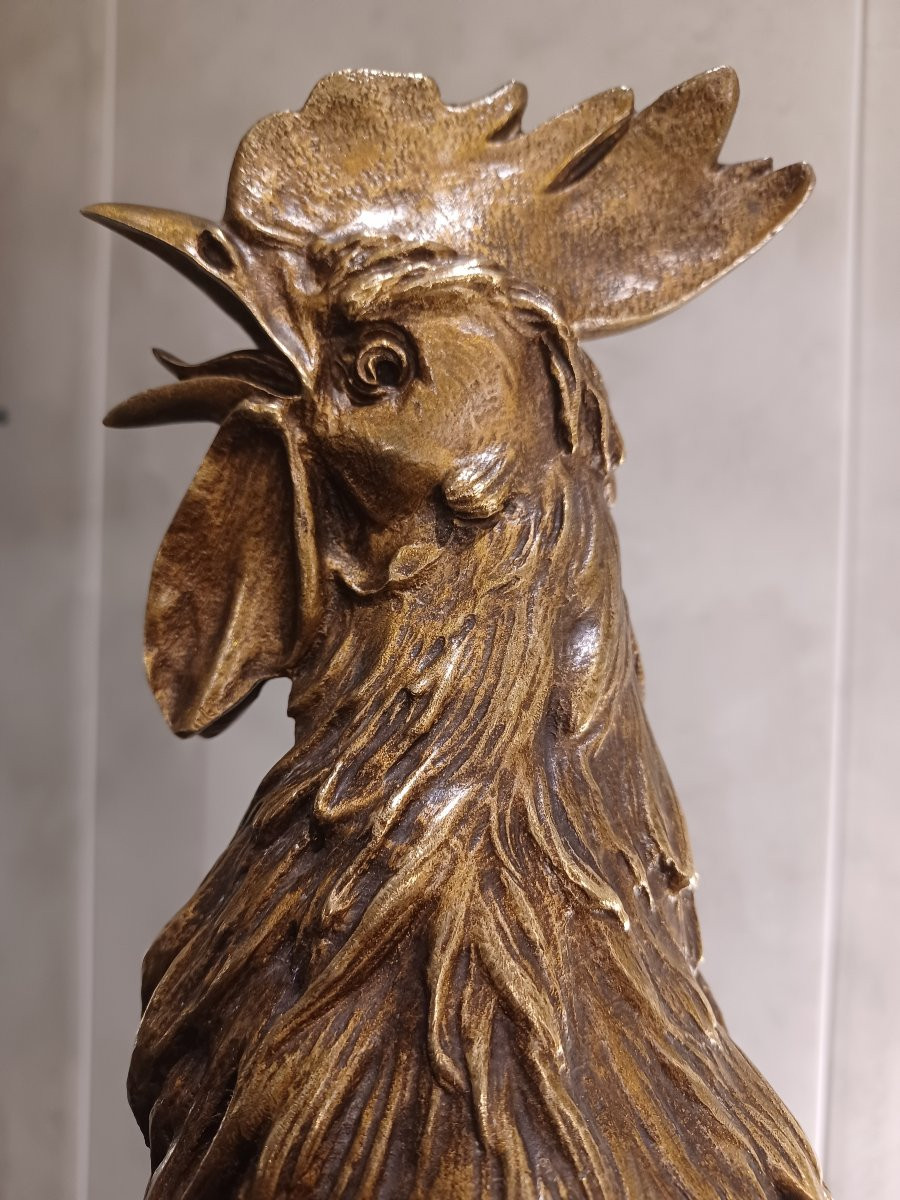 Bronze Sculpture By E. Drouot "victorious Rooster"-photo-4