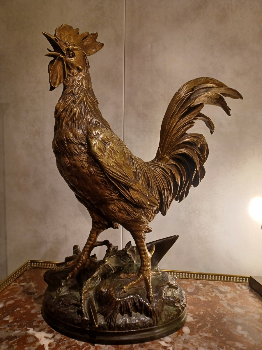 Bronze Sculpture By E. Drouot "victorious Rooster"