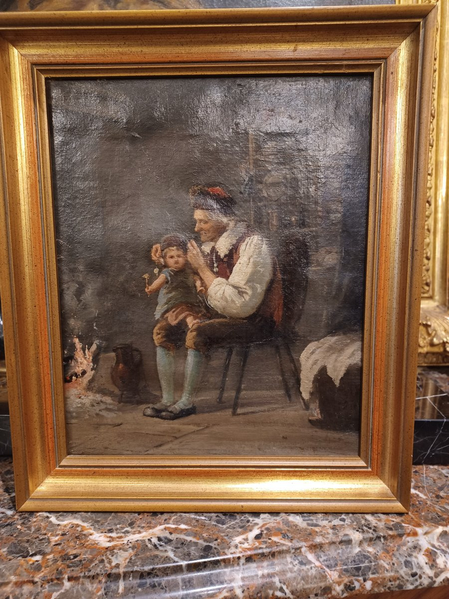 Painting "grandfather And Child"-photo-2