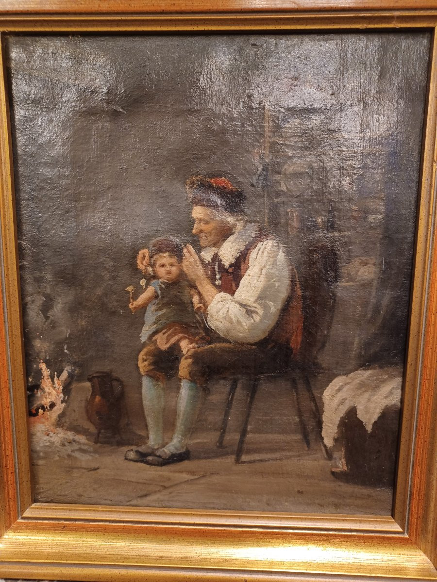 Painting "grandfather And Child"-photo-3