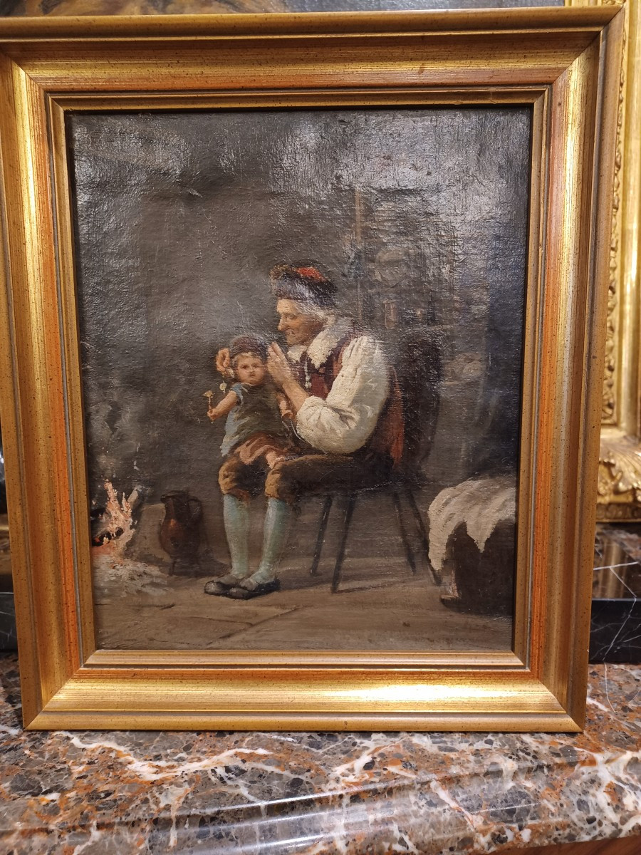 Painting "grandfather And Child"