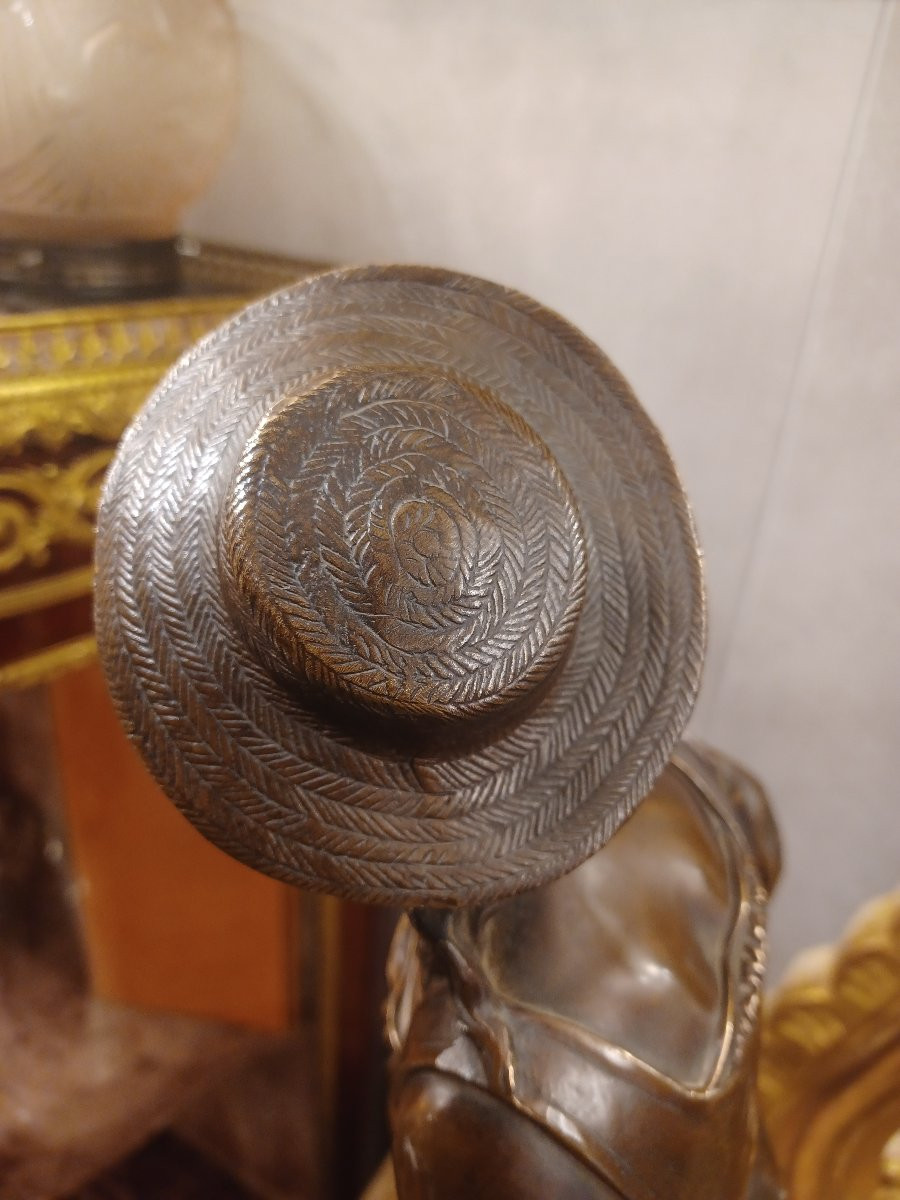 Bronze Sculpture "it's Raining, Shepherdess", Signed Bouret (1833-1906)-photo-3