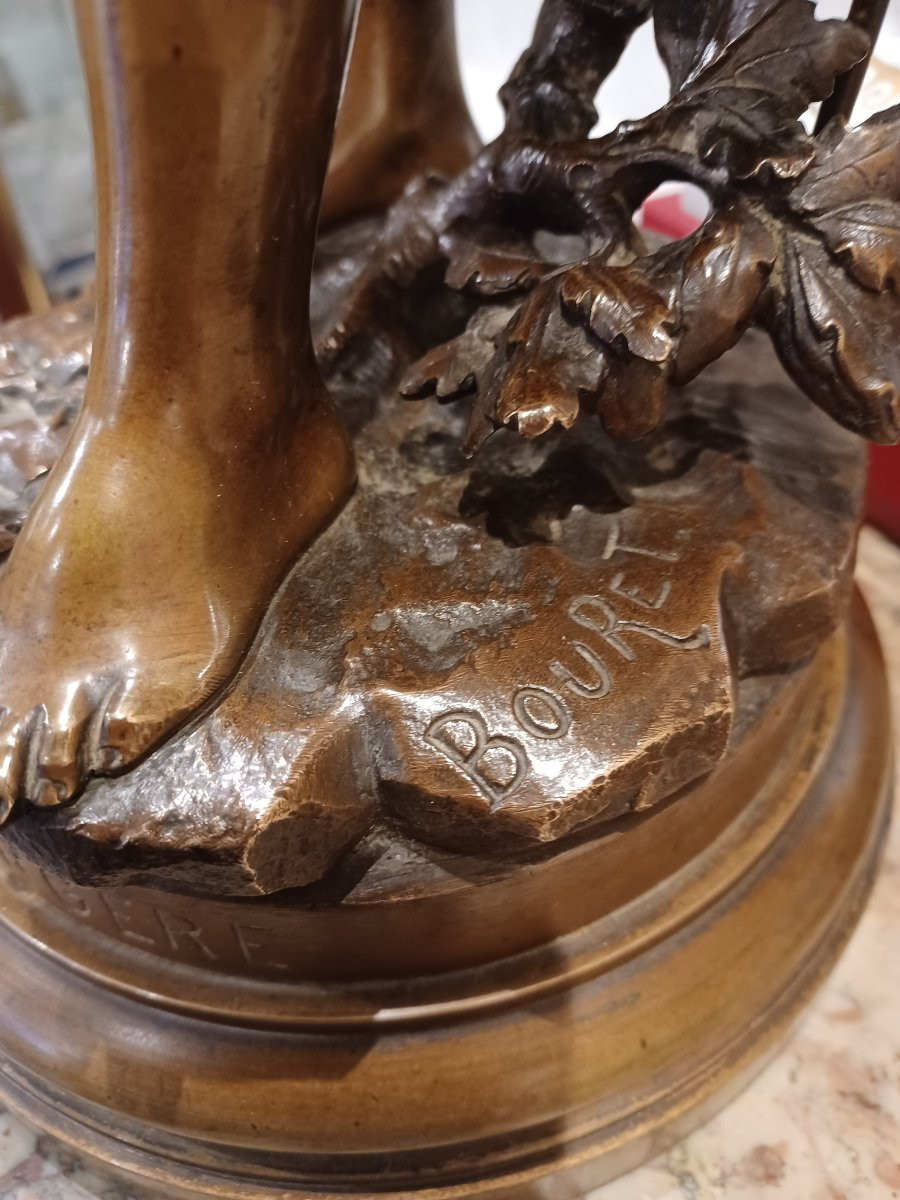 Bronze Sculpture "it's Raining, Shepherdess", Signed Bouret (1833-1906)-photo-2