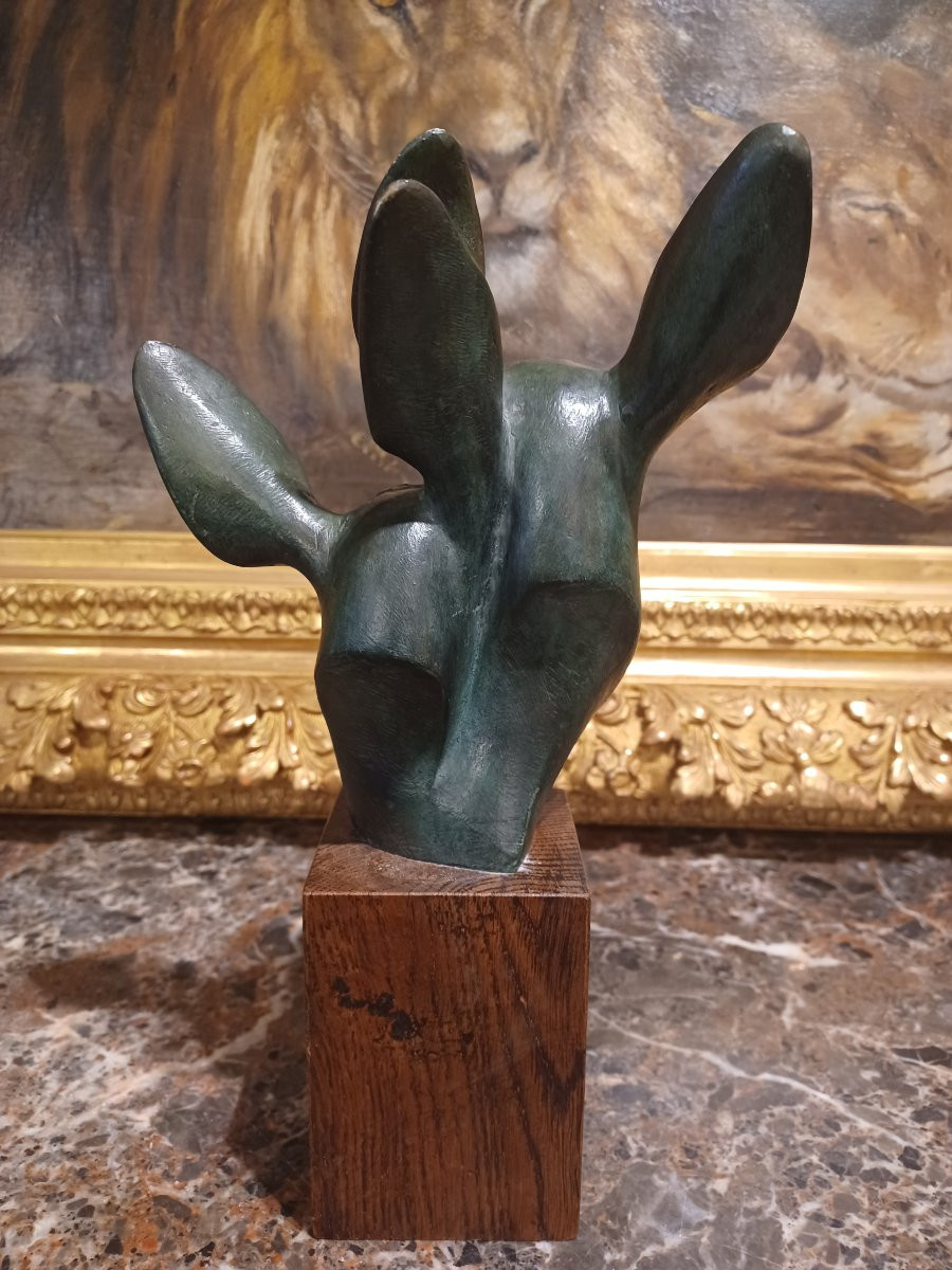 Buste Art Déco en bronze de 2 biches-photo-3