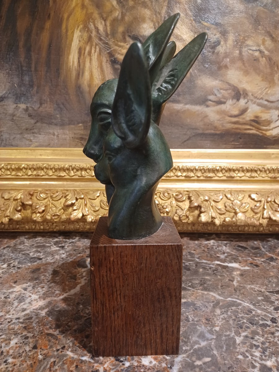 Buste Art Déco en bronze de 2 biches-photo-4