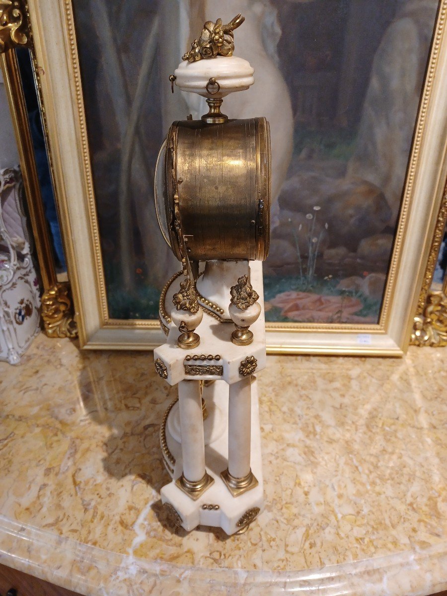 Portico Pendulum In White Marble And Bronze, Louis XVI Period-photo-2