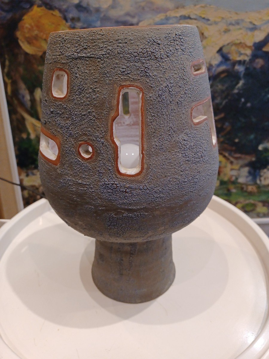 Lampe Céramique Ajourée, Année 70-photo-2