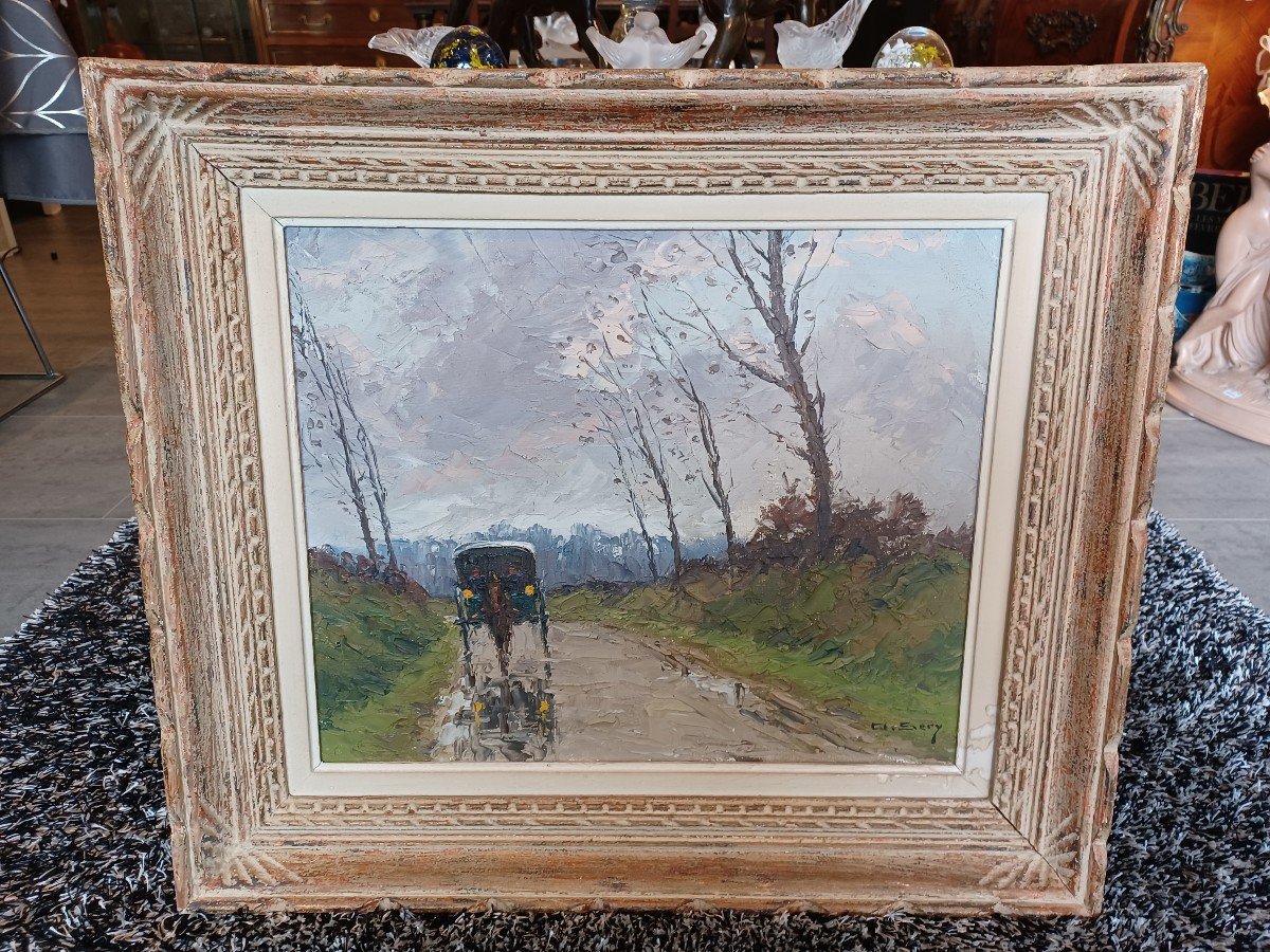 Oil On Canvas, Carriage Landscape, Olivier Sery