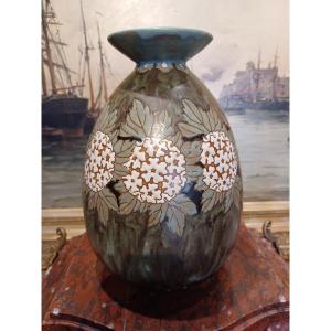 Charles C Atteau (1880-1966) For Boch Frères Keramis, Belgium, Art Deco Vase In Sandstone