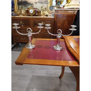 Pair Of Christofle Candelabra, Silver Metal