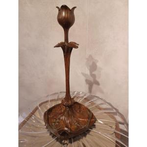 Art Nouveau Candlestick In Bronze