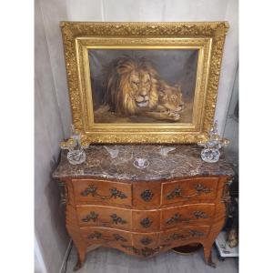 "Lion et lionne" , huile sur toile